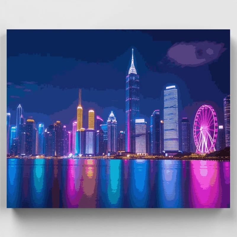Neon City Skyline at Night - Paint by Numbers Kit