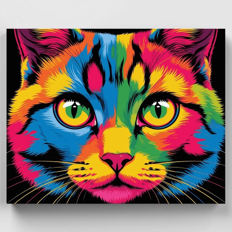 Vibrant Rainbow Cat Face - Paint by Numbers Kit