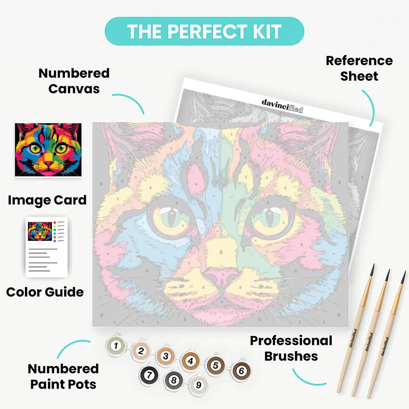 Vibrant Rainbow Cat Face - Paint by Numbers Kit