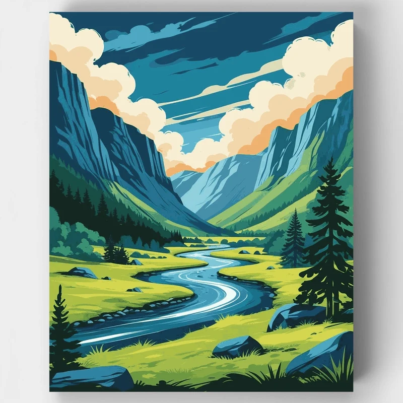 Fiordland Valley River Vista - Paint by Numbers Kit
