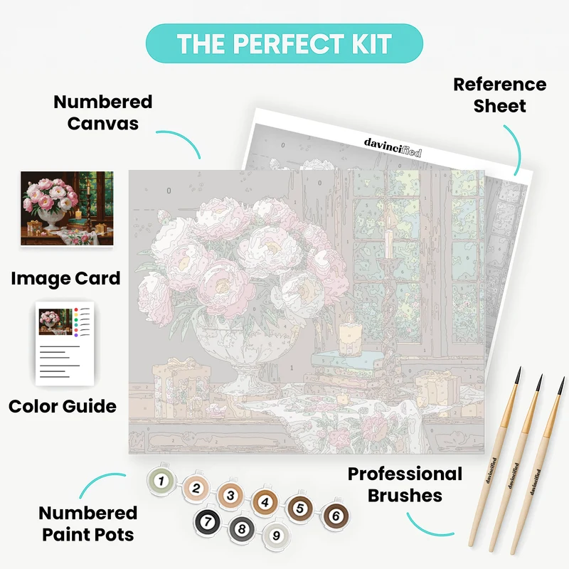 Elegant Peony Still Life - Paint by Numbers Kit