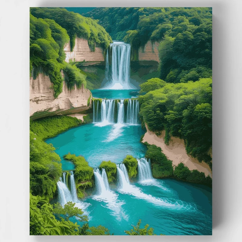 Plitvice Lakes Tiered Waterfalls - Paint by Numbers Kit