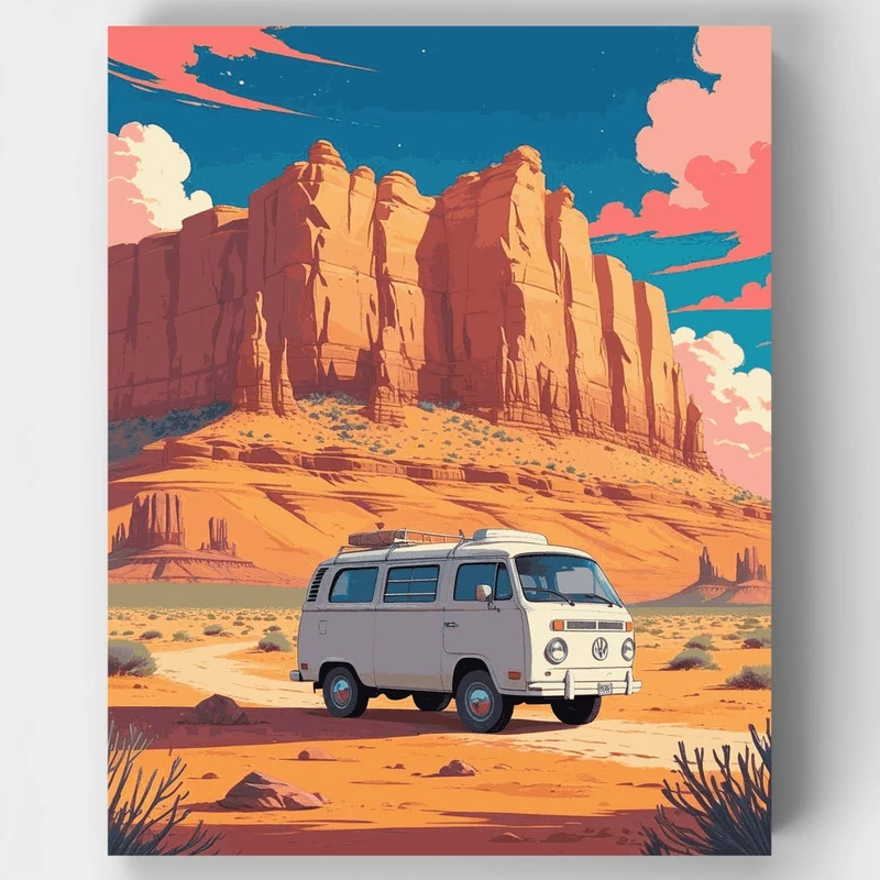 Desert Adventure with Vintage Van - Paint by Numbers Kit