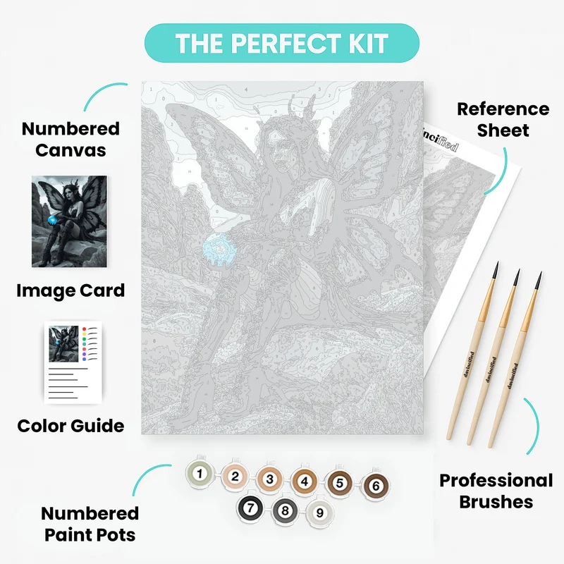 Dark Gothic Fairy with Mystical Blue Orb - Paint by Numbers Kit