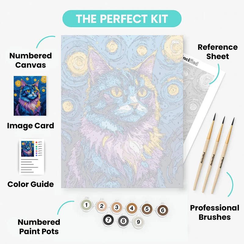 Starry Night Cat with Golden Eyes - Paint by Numbers Kit