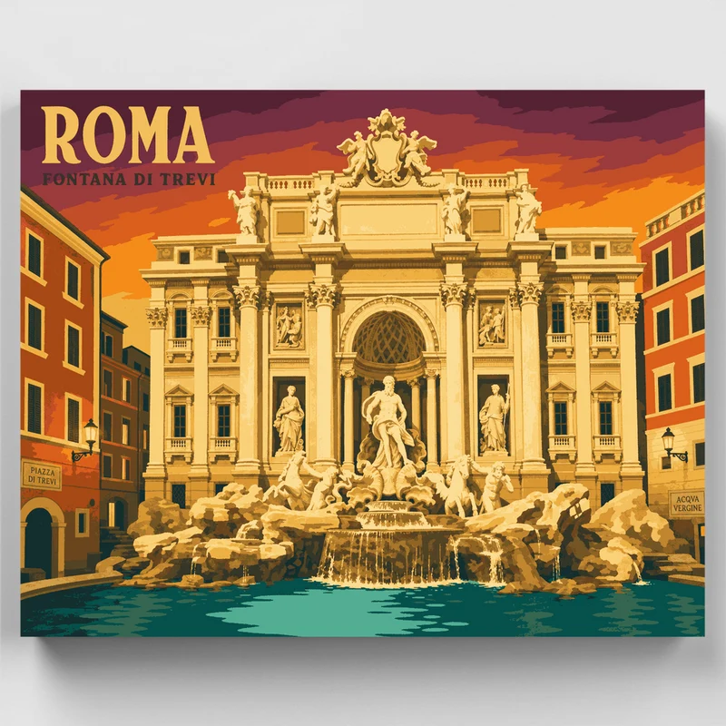 Trevi Fountain at Dusk - Paint by Numbers Kit