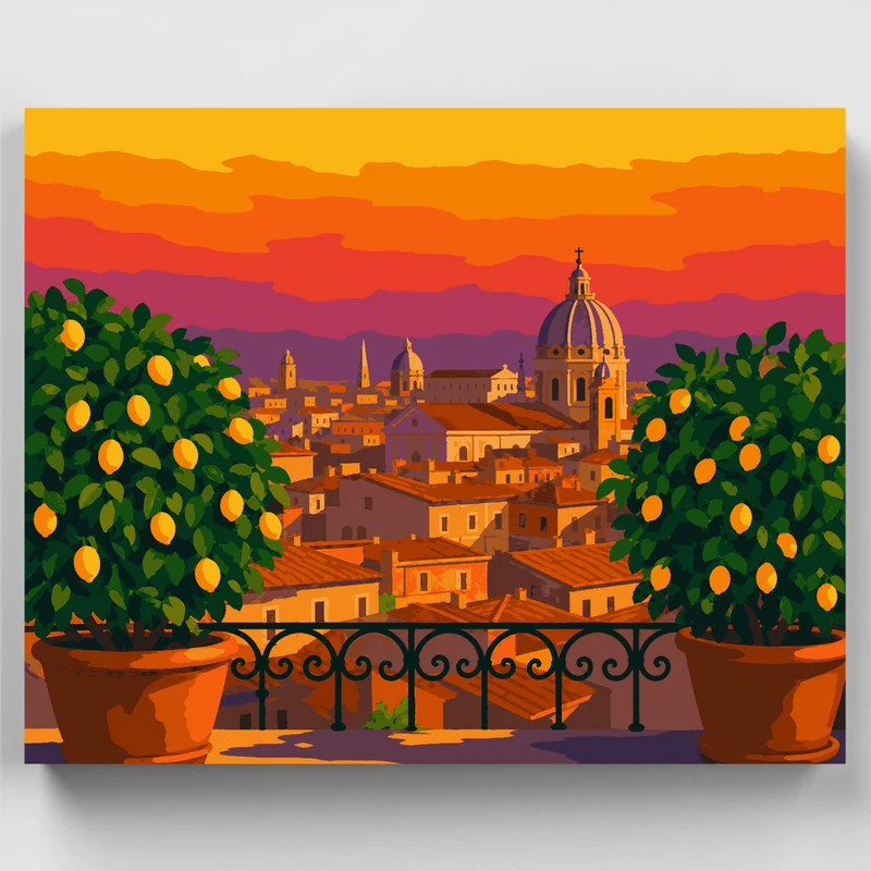 Lemon Terrace at Dusk - Paint by Numbers Kit