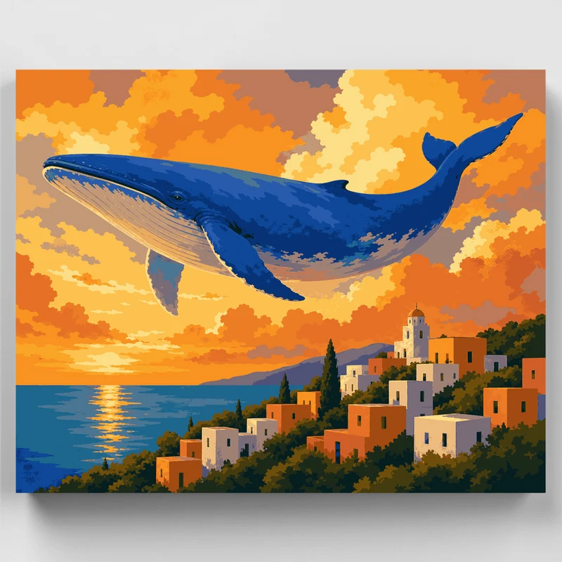 Whale Over Village - Paint by Numbers Kit