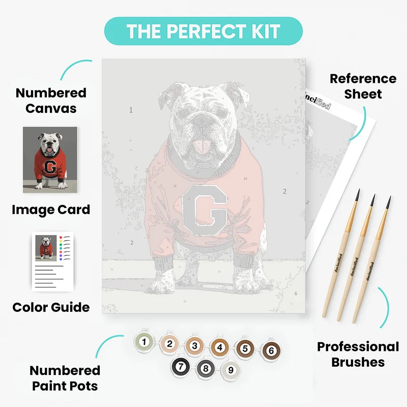 Bulldog in Red Varsity Sweater - Paint by Numbers Kit