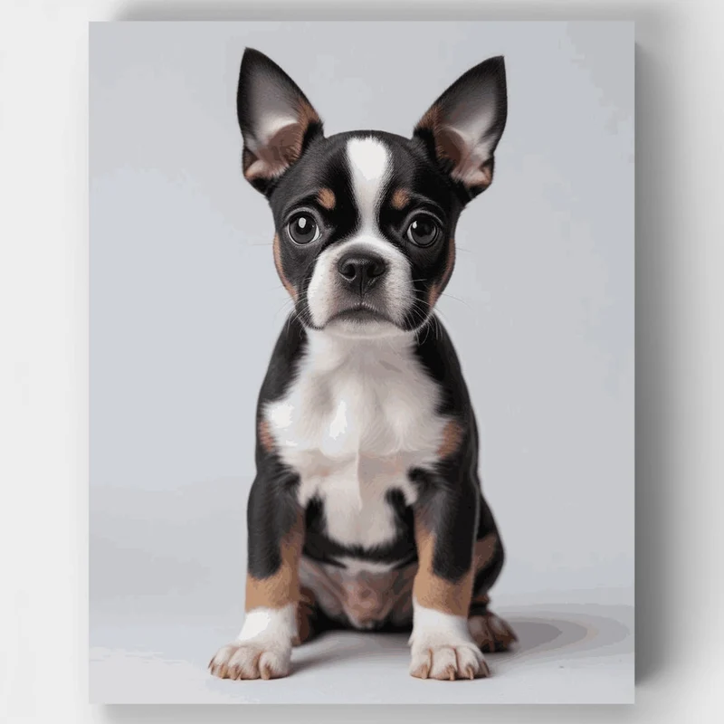 Boston Terrier Puppy Portrait - Paint by Numbers Kit