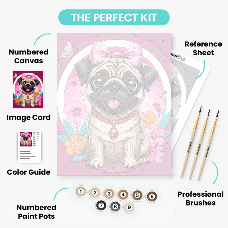 Adorable Pug Princess with Pink Bow - Paint by Numbers Kit