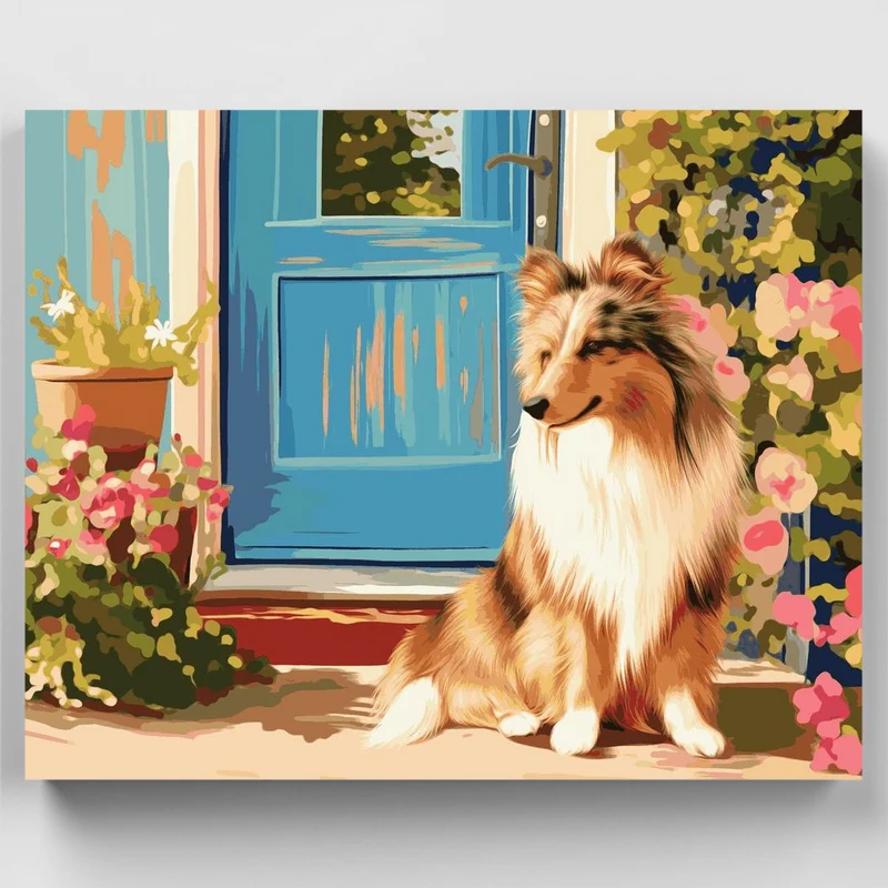 "Flower Sheltie" Paint by Numbers Kit