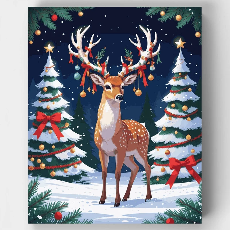 Festive Reindeer with Christmas Ornaments - Paint by Numbers Kit