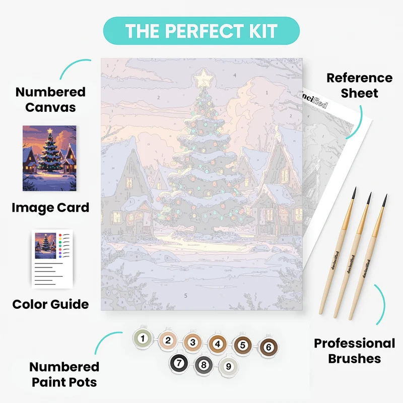 Magical Christmas Village with Glowing Tree - Paint by Numbers Kit