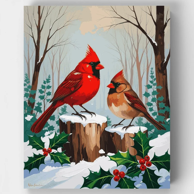 Cardinals in Winter Wonderland - Paint by Numbers Kit