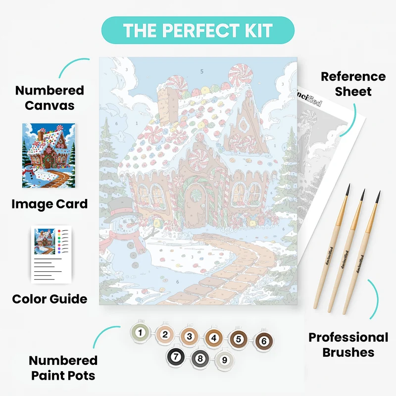 Gingerbread House with Snowman - Paint by Numbers Kit
