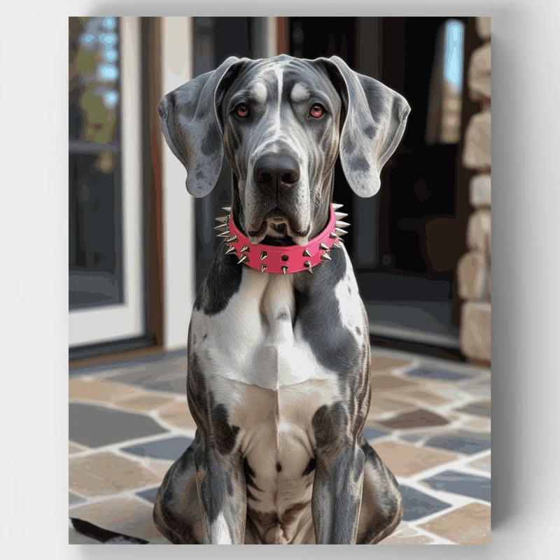 Majestic Great Dane with Pink Spiked Collar - Paint by Numbers Kit