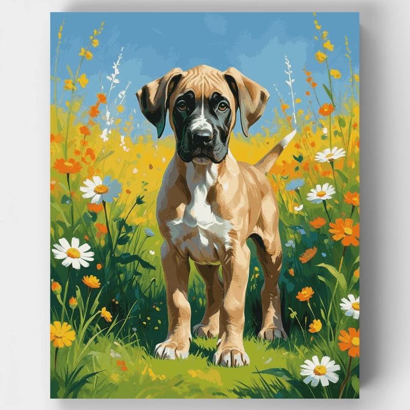 Great Dane in Wildflower Meadow - Paint by Numbers Kit