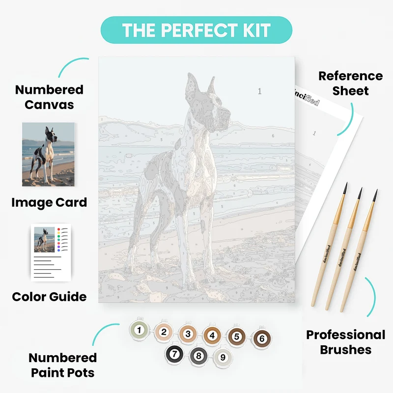 Majestic Great Dane on Beach - Paint by Numbers Kit