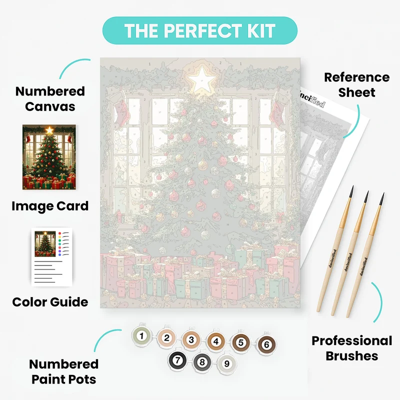 Christmas Tree with Presents and Star - Paint by Numbers Kit