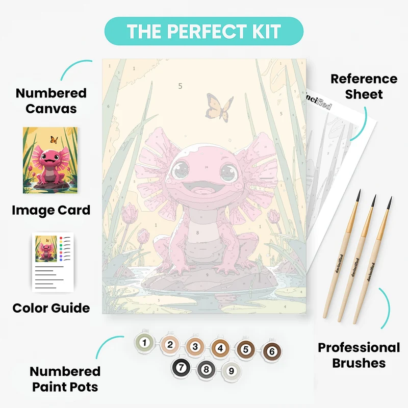 Smiling Pink Axolotl with Butterfly - Paint by Numbers Kit