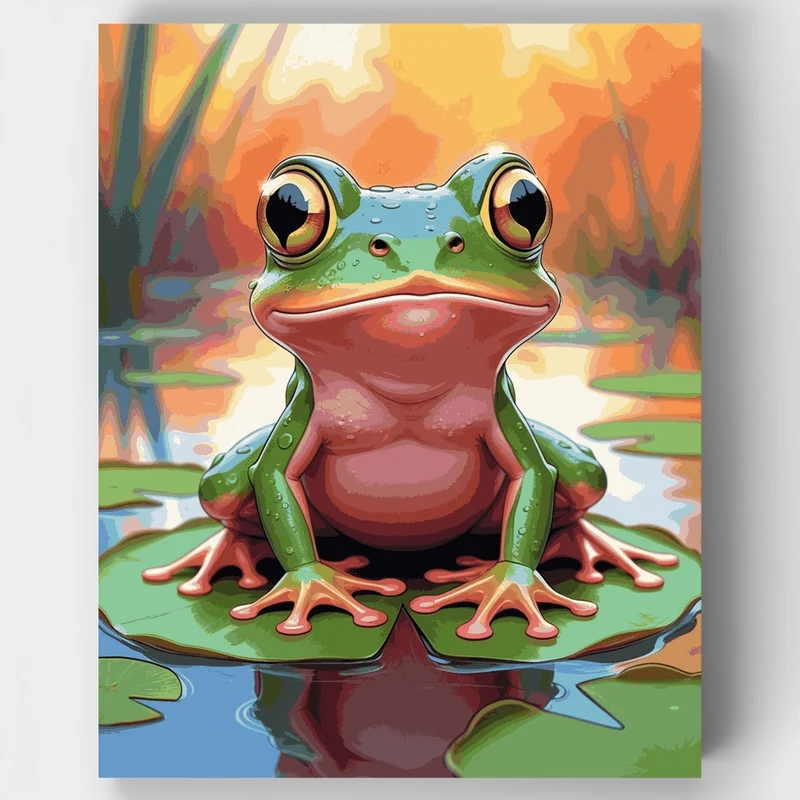 Cartoon Tree Frog on a Lily Pad - Paint by Numbers Kit