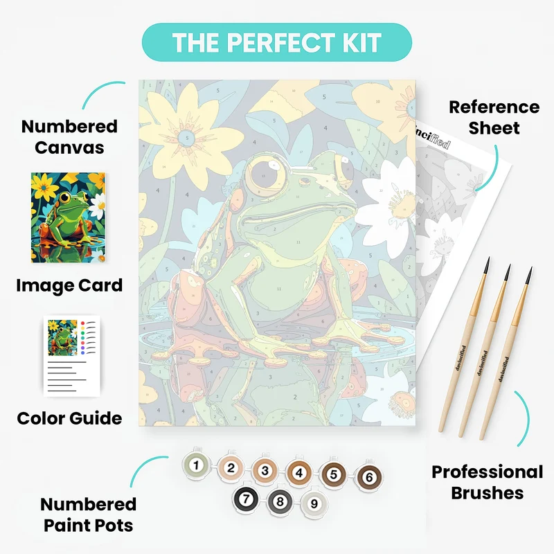 Cheerful Frog in Blooming Garden - Paint by Numbers Kit