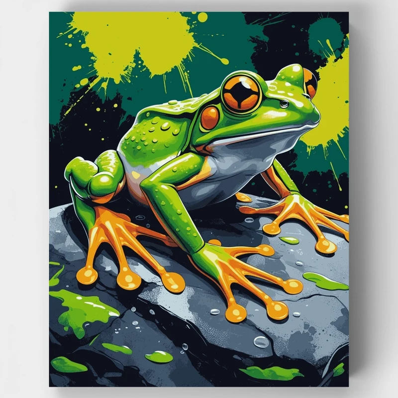 Vibrant Tree Frog on Rock - Paint by Numbers Kit