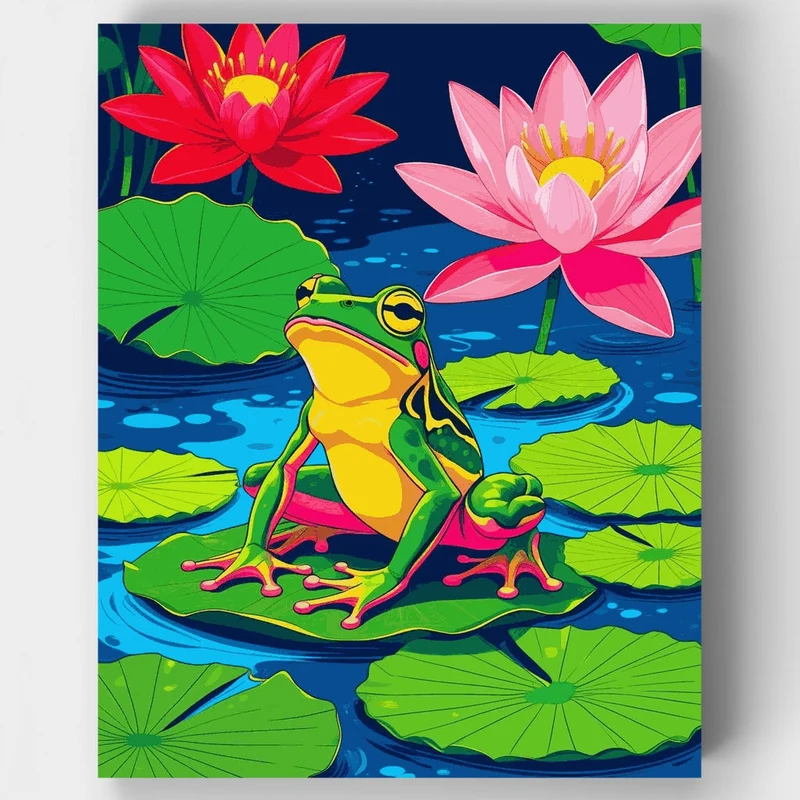 Frog on Lily Pad with Lotus Flowers - Paint by Numbers Kit