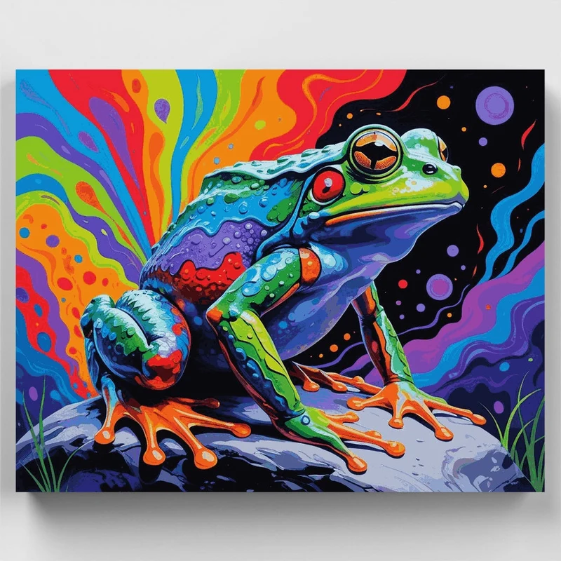 Neon Psychedelic Red-Eyed Tree Frog - Paint by Numbers Kit
