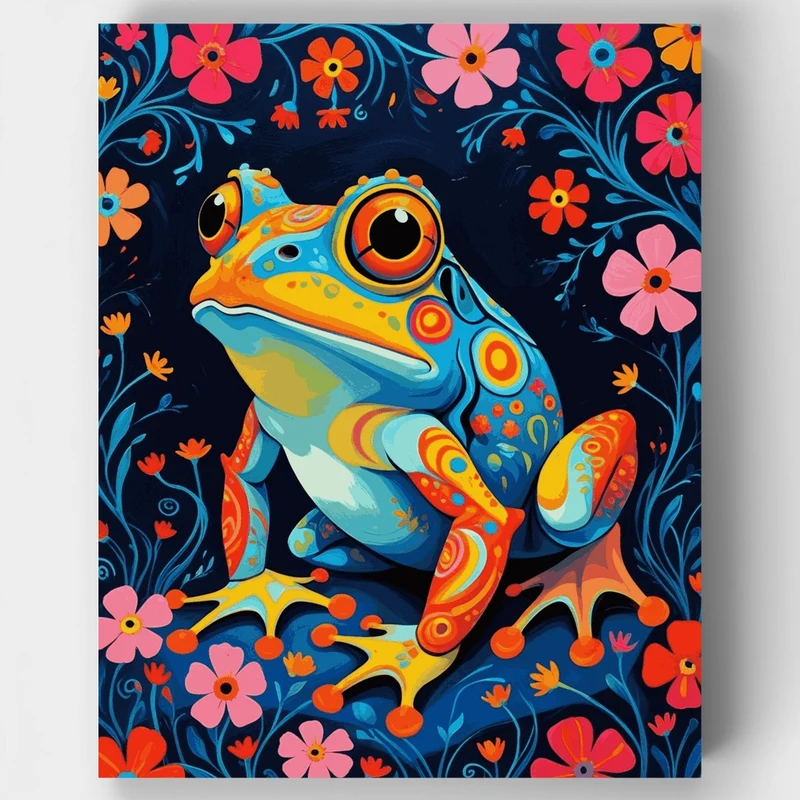 Colorful Frog in Floral Garden - Paint by Numbers Kit