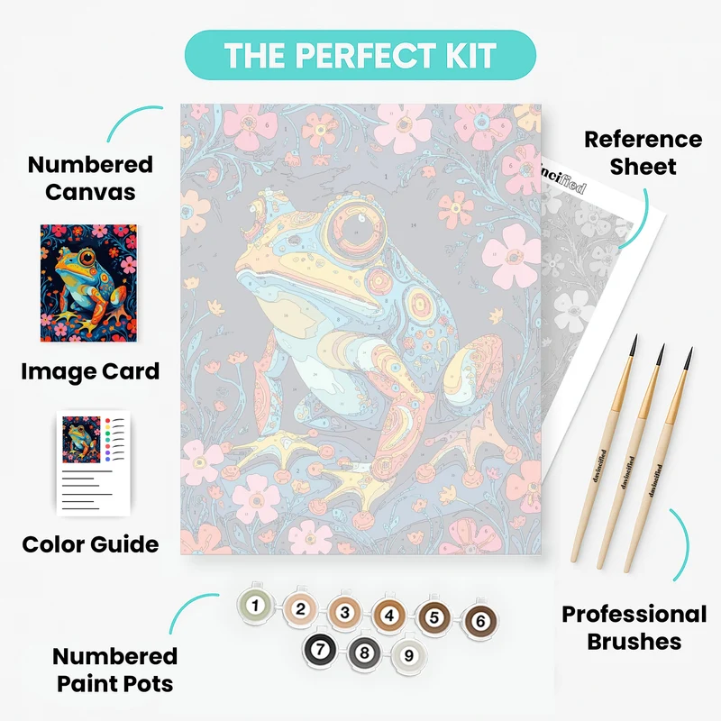 Colorful Frog in Floral Garden - Paint by Numbers Kit