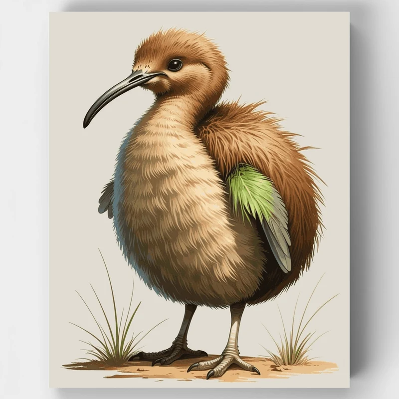 Fluffy Kiwi Bird - Paint by Numbers Kit