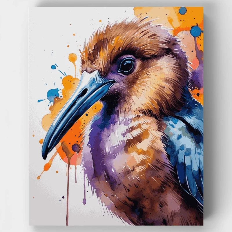Vibrant Kiwi Bird Watercolor - Paint by Numbers Kit