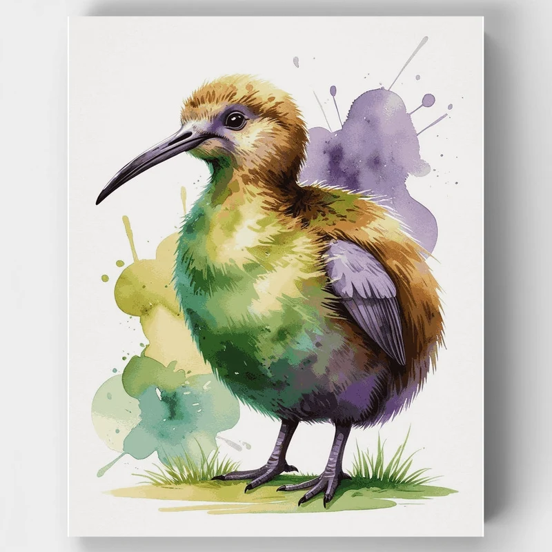 Splashy Watercolour Kiwi Bird - Paint by Numbers Kit
