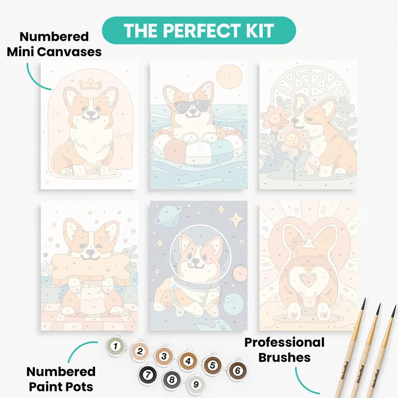 Corgis - Mini Paint by Numbers Set