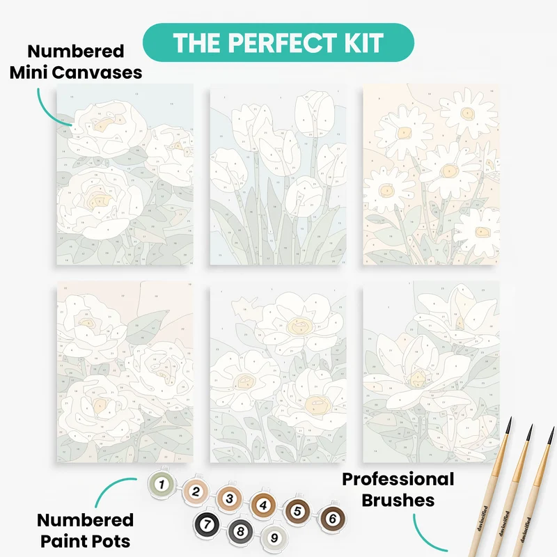 White Flowers - Mini Paint by Numbers Set