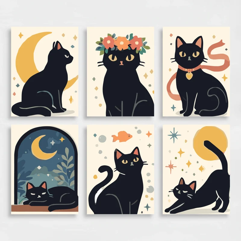 Black Cats - Mini Paint by Numbers Set