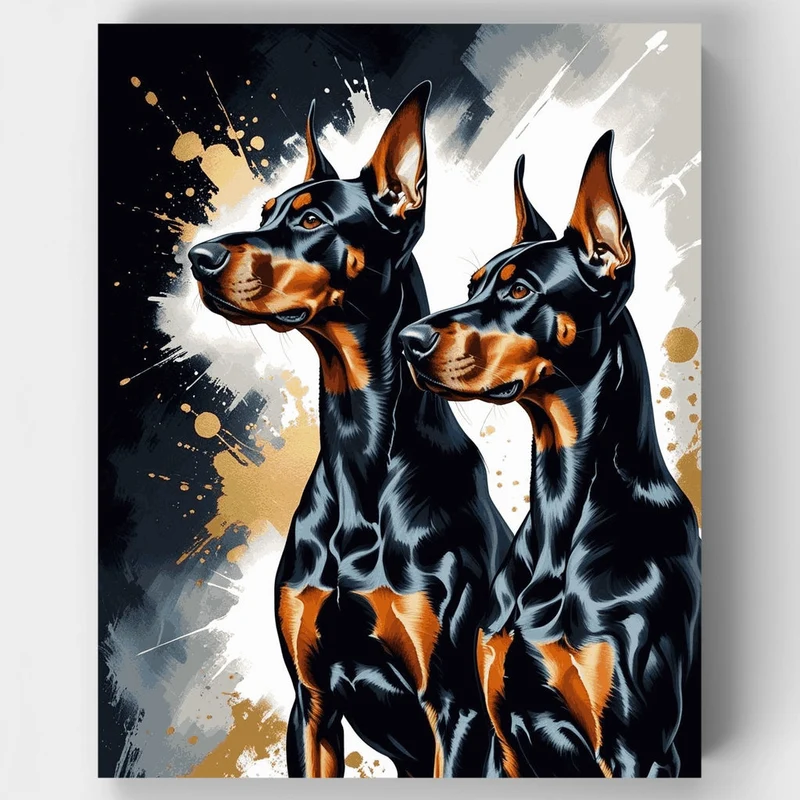 Two Doberman Pinschers Portrait - Paint by Numbers Kit