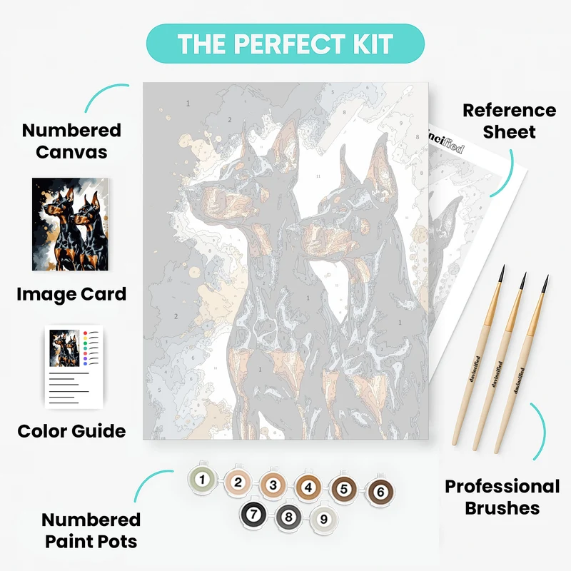 Two Doberman Pinschers Portrait - Paint by Numbers Kit
