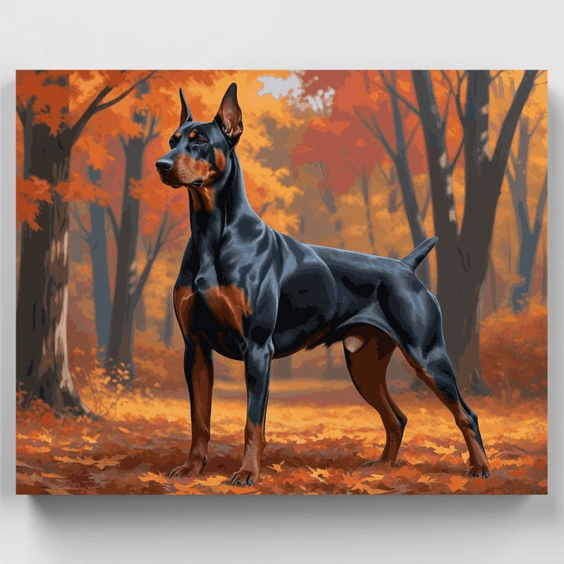 Majestic Doberman in Autumn Forest - Paint by Numbers Kit