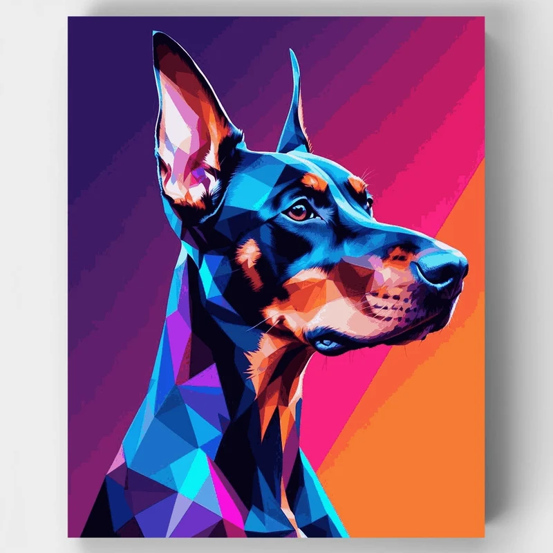 Doberman in Geometric Pop Art Style - Paint by Numbers Kit