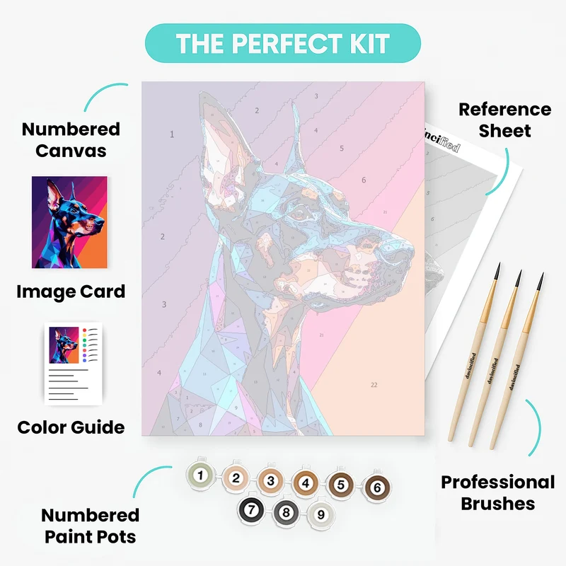 Doberman in Geometric Pop Art Style - Paint by Numbers Kit