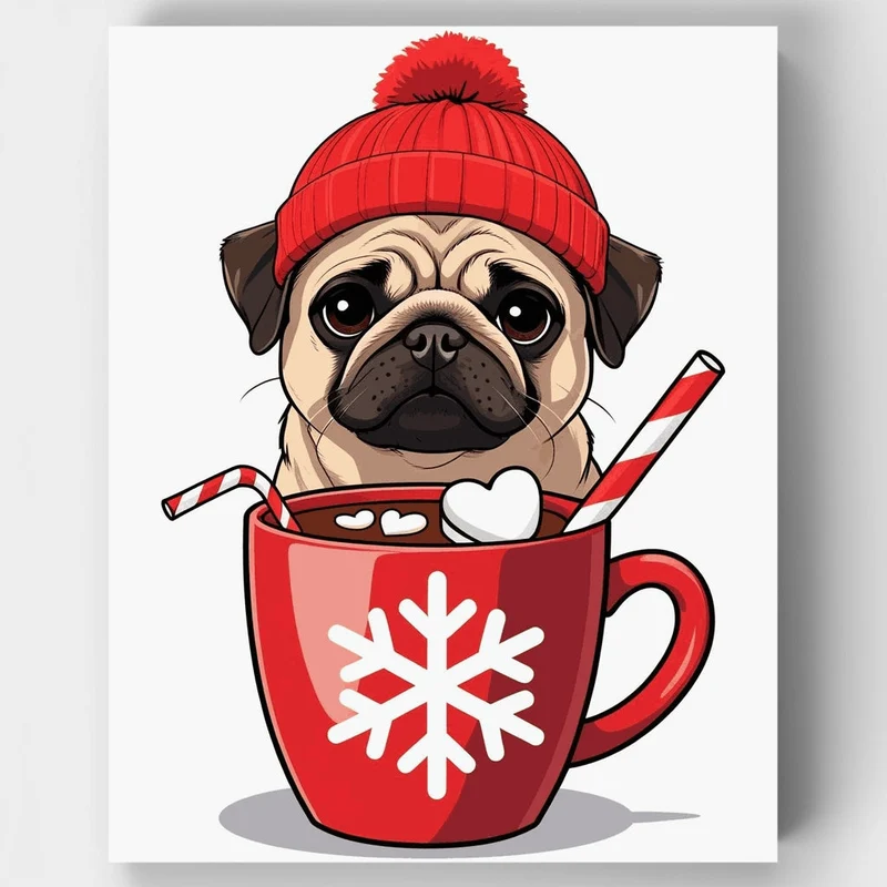 Cozy Pug in a Winter Mug - Paint by Numbers Kit
