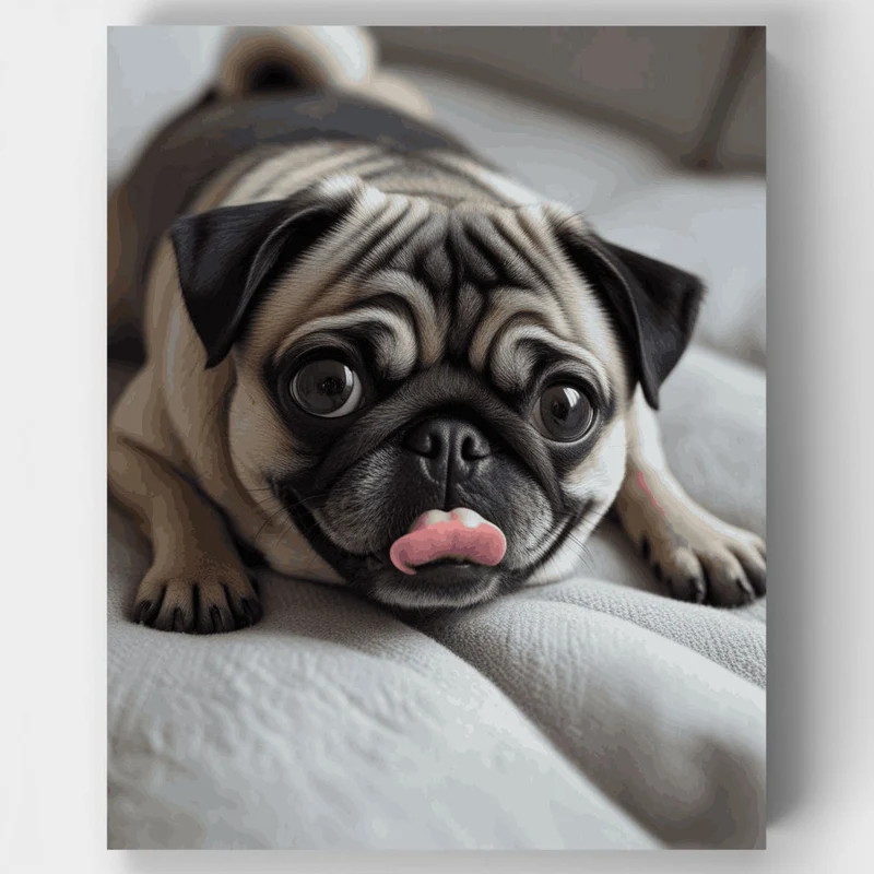 Adorable Pug with Tongue Out - Paint by Numbers Kit