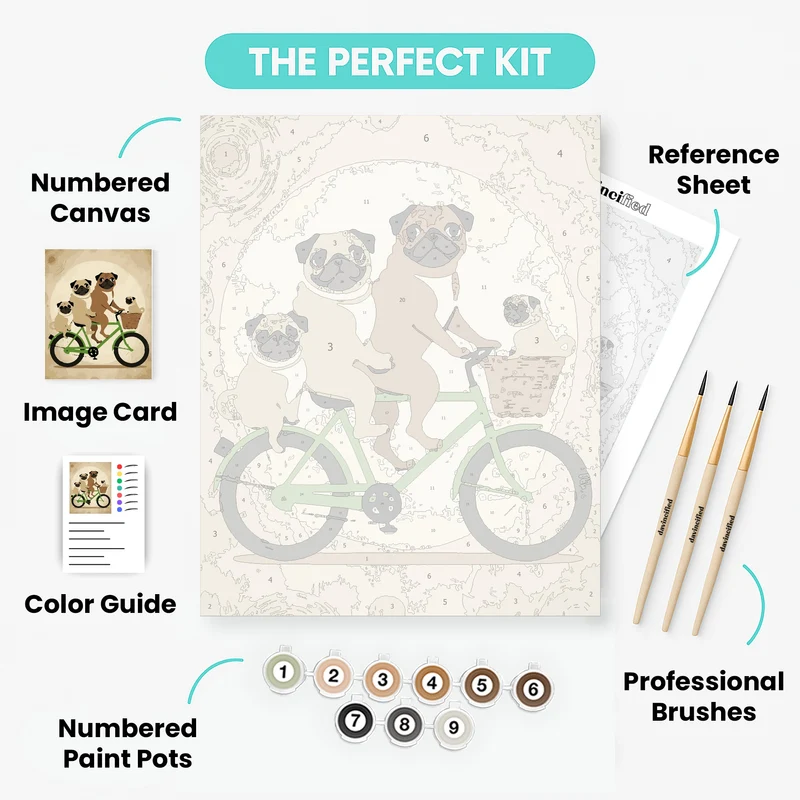 Pugs on a Bicycle - Paint by Numbers Kit