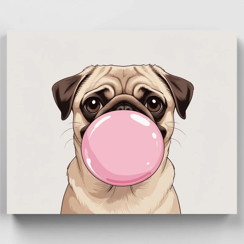 Pug Blowing Bubblegum - Paint by Numbers Kit