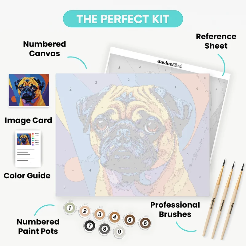Vibrant Pop Art Pug Portrait - Paint by Numbers Kit