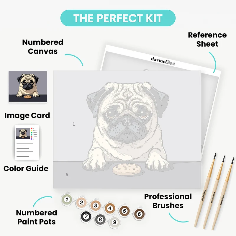 Adorable Pug with Cookie - Paint by Numbers Kit