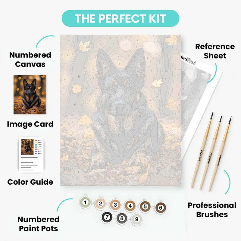 German Shepherd in Autumn Leaves - Paint by Numbers Kit